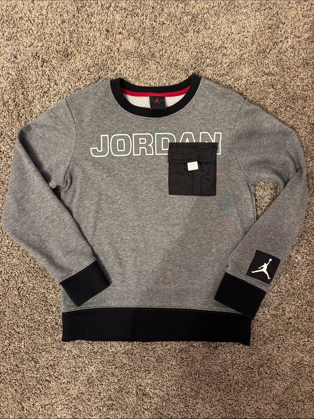 Jordan Grey Sweatshirt with Black Accents and Pocket